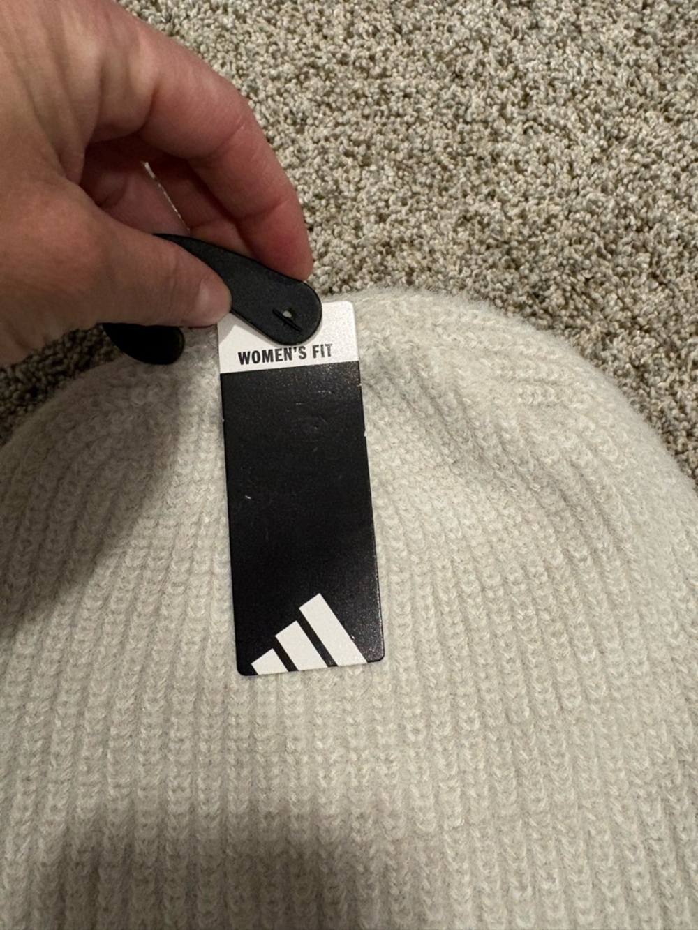 Adidas White Knit Beanie Hat with Subtle Logo Patch - Picture 3 of 5